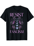 Men's T-Shirt Resist Fascism Floral Moon Phases With Violet Plants Under Mystical Sky