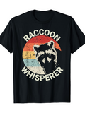 Men's T-Shirt Raccoon Whisperer Sun Faded Vintage Silhouette With Retro Stripes Raccoon