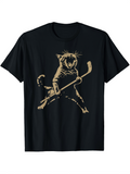 Men's T-Shirt Playful Feline With Hockey Stick Under Soft Studio Lighting Cat