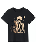 Men's T-Shirt Whimsical Night Scene With Skeleton And Cat Under Moonlight
