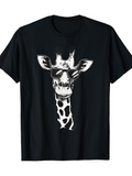 Men's T-Shirt Cool Animal Wearing Sunglasses On Plain Black Urban Giraffe
