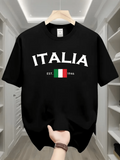 Men's T-Shirt Italia Emblem With Tricolor Flag Under Bold Letters