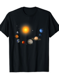 Men's T-Shirt Bright Solar System Planets Orbiting Around Glowing Sun Space