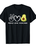 Men's T-Shirt Peace Love Avocado With Playful Doodle Artful Heart Avocado
