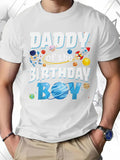 Men's T-Shirt Daddy Of The Birthday Boy Colorful Confetti And Planetary Motifs Birthday Boy