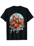 Men's T-Shirt Arizona Vibrant Desert Cactus Surrounded By Colorful Blooming Wildflowers Landscape