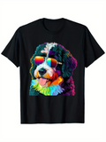 Men's T-Shirt Rainbow Colors Reflected In Sunglasses Bright Playful Dog