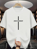 Men's T-Shirt Minimal Vertical Line Graphic With Jesus Christ Text Centered Cross