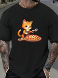 Men's T-Shirt Adorable Orange Kitten With Spoon Sitting By Pizza