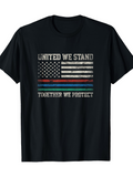 Men's T-Shirt United We Stand Weathered American Flag With Patriotic Slogan On Black T Shirt
