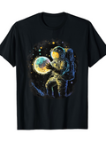 Men's T-Shirt Luminous Glow Surrounds Astronaut With Moon Floating In Space