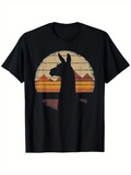 Men's T-Shirt Retro Striped Sunset With Mountains And Silhouette Llama