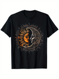 Men's T-Shirt Celestial Harmony With Radiant Sun Embracing Ornate Crescent Moon Face