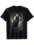 Men's T-Shirt The Star Mystical Night Sky Among Celestial Moons Majestic Black Cat