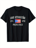 Men's T-Shirt San Sebastián Puerto Rico Flag With Vintage Crackle Effect Print Design