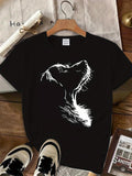 Men's T-Shirt White Luminous Brush Strokes Silhouette Under Night Sky Dog