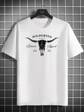 Men's T-Shirt Wilderness Spirit Horned Skull Among Desert Landscape Bull