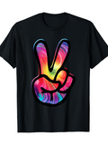 Men's T-Shirt Tie Dye Rainbow Swirl With Artistic Peace Hand Gesture