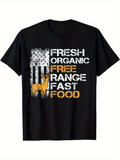 Men's T-Shirt Fresh Organic Free Range Fast Food With Stylized Flag Graphic And Standing Deer