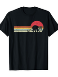 Men's T-Shirt Retro Sunset Stripes With Curious Raccoon Wandering Under Red Sun