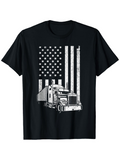 Men's T-Shirt Patriotic American Flag Among Weathered Stripes Featuring Classic Freight Truck
