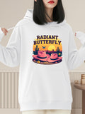 Women's Hoodie Radiant Butterfly Sunset Prairie With Cacti Flowers And Pink Cowboy Hat Butterfly