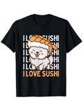 Men's T-Shirt I Love Sushi Cute Fluffy Puppy With Salmon Sushi Costume