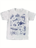 Men's T-Shirt Majestic Ocean Life With Whales Sharks Turtles And Dolphins Underwater Animals