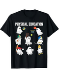 Men's T-Shirt Physical Education Cartoon Ghosts Playing Sports Halloween Theme