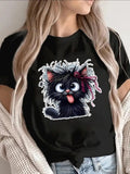 Women's T-Shirt Playful Fluffy Cat With Ribbon Among Curly Fur Cat
