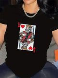 Women's T-Shirt Classic Playing Card Design Red Pattern With Royal Crowned Figure King