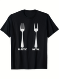 Men's T-Shirt Fun Comparison With Plastic And Metal Forks Humor