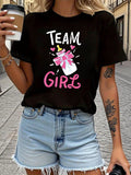 Women's T-Shirt Team Girl Pink Bottle With Ribbon And Hearts Graphic