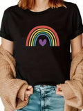 Women's T-Shirt Colorful Arc With Purple Heart Under Vibrant Rainbow