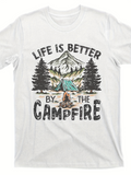 Men's T-Shirt Life Is Better By The Campfire Under Pine Trees With Mountain Tent And Burning Fire