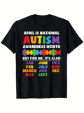 Men's T-Shirt Colorful Puzzle Pattern With Multicolor Bold Letters Autism Shirt