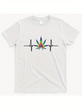 Men's T-Shirt Colorful Pulse Line With Abstract Rainbow Cannabis Leaf