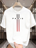 Men's T-Shirt Paris Black And Red Vertical Stripe White Shirt