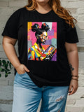 Women's T-Shirt Vibrant Pop Art Style With Colorful Geometric Overlays Portrait Woman