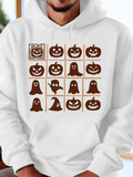 Men's Hoodie Halloween Pumpkins And Ghosts With Smiling Faces In Grid Pattern Hoodie