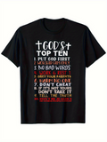 Men's T-Shirt Gods Top Ten Colorful Commandments With Bold Text On Black Tshirt