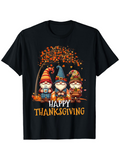 Men's T-Shirt Happy Thanksgiving With Autumn Leaves And Gnomes Under A Tree