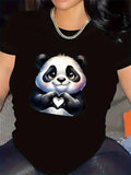 Women's T-Shirt Adorable Baby Panda Sitting With Heart Shaped Hands Innocent Shining Eyes Panda