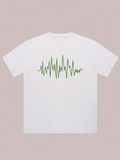 Men's T-Shirt Green Abstract Lines Flowing In Waveform Pattern Centered Graphic
