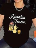 Women's T-Shirt Ramadan Kareem Golden Lantern And Tea Set Under Festive Lights