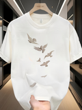 Men's T-Shirt Gentle Morning Light With Birds Flying Over White Sky