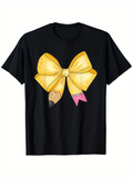 Men's T-Shirt Bright Yellow Ribbon With Pencil And Pink Accents Bow