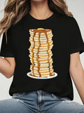Women's T-Shirt Golden Syrup Dripping Over Fluffy Pancakes Stacked On White Plate Pancake