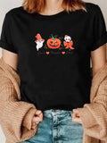 Women's T-Shirt Spooky Ghost Pumpkin With Playful Halloween Faces Pumpkin