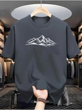 Men's T-Shirt Minimalist Line Art Depicting Snow Covered Majestic Mountain Peaks